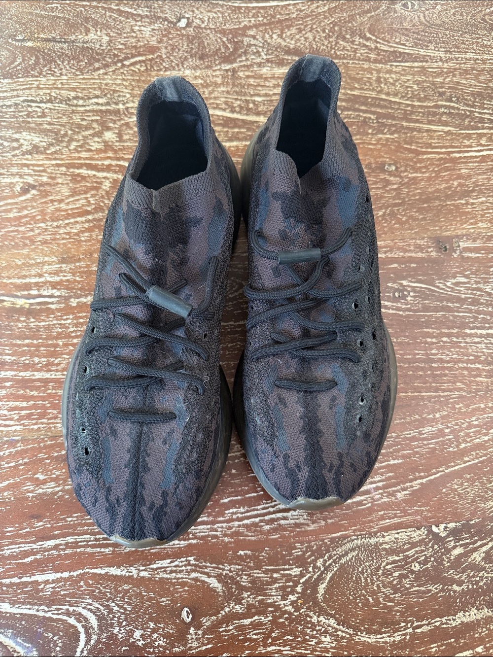 Yeezy Men's Dark Brown & Black Knit Slip-On Athletic Sneakers